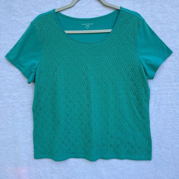 Laura Scott Teal Lace Short Sleeve Tee - Picture 3 of 8